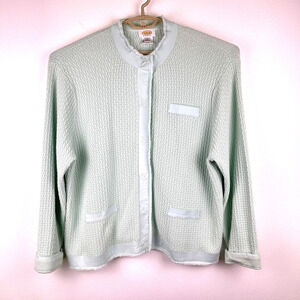 Vintage Talbots Mint Green Heavy Cotton Textured Knit Snap Button Jacket Size 3X